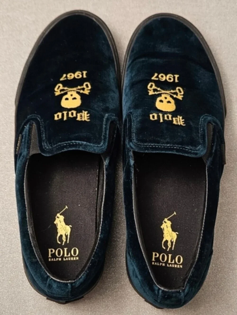 Polo Ralph Lauren Keaton Velvet Skull Slip On Sneakers Mens 10.5